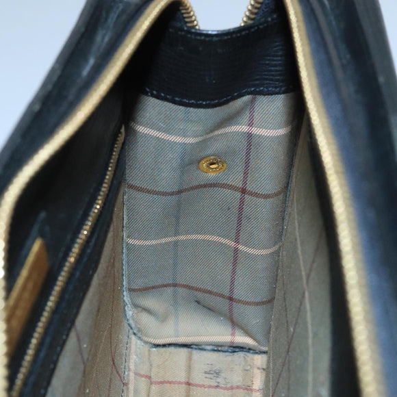 BURBERRY Clutch Bag Leather Black Gold Auth bs20738