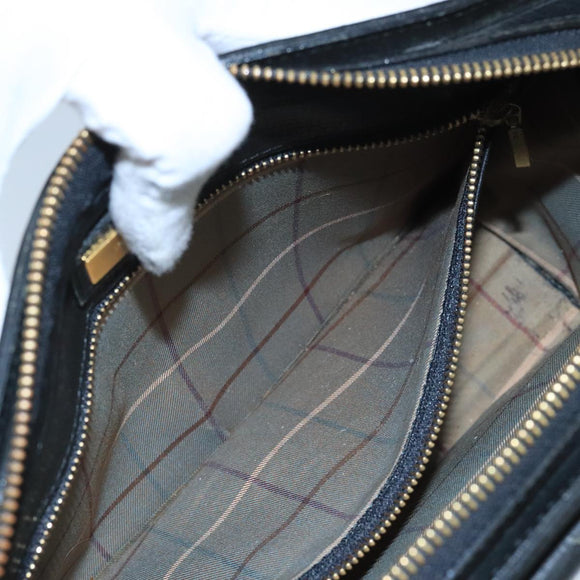 BURBERRY Clutch Bag Leather Black Gold Auth bs20738