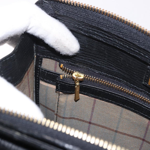 BURBERRY Clutch Bag Leather Black Gold Auth bs20738