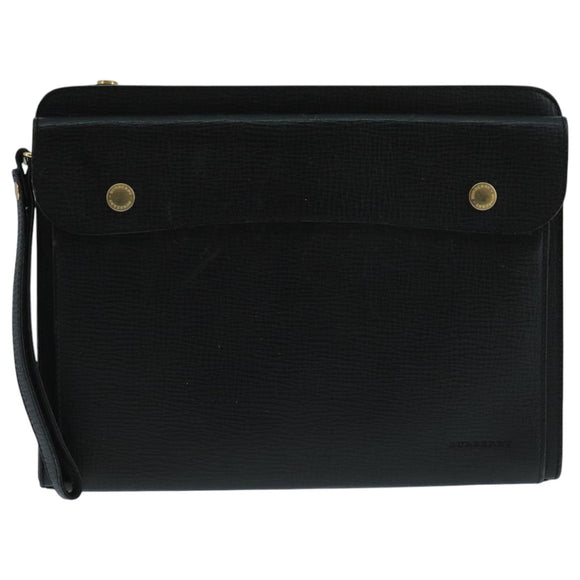 BURBERRY Clutch Bag Leather Black Gold Auth bs20738