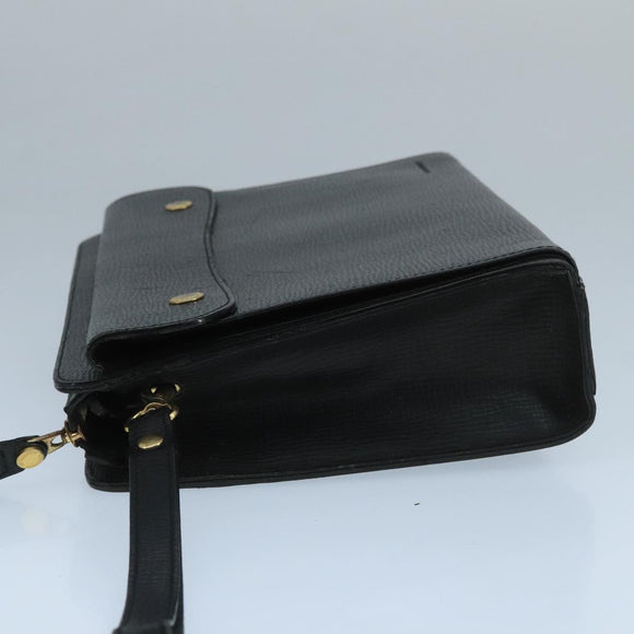 BURBERRY Clutch Bag Leather Black Gold Auth bs20738