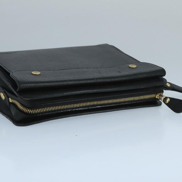 BURBERRY Clutch Bag Leather Black Gold Auth bs20738