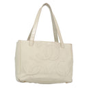 CHANEL Triple Coco Tote Bag Enamel White CC Auth bs20805-1