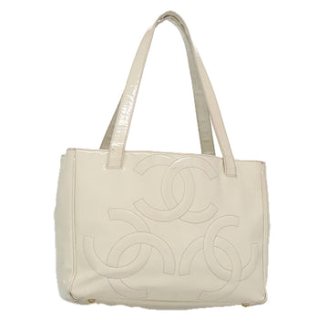 CHANEL Triple Coco Tote Bag Enamel White CC Auth bs20805