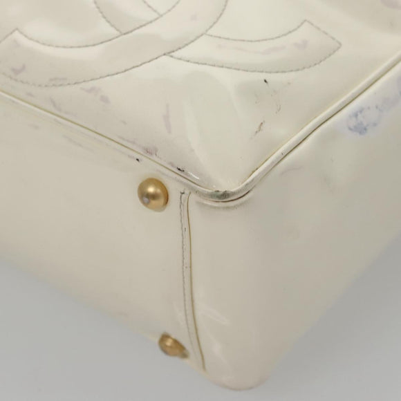 CHANEL Triple Coco Tote Bag Enamel White CC Auth bs20805