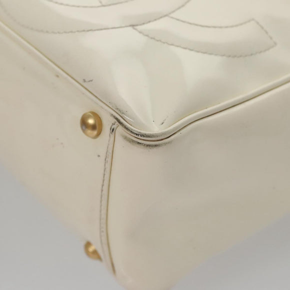 CHANEL Triple Coco Tote Bag Enamel White CC Auth bs20805