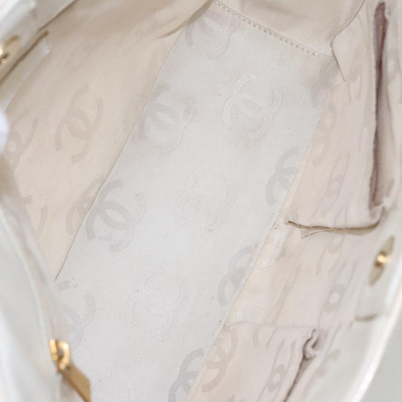 CHANEL Triple Coco Tote Bag Enamel White CC Auth bs20805