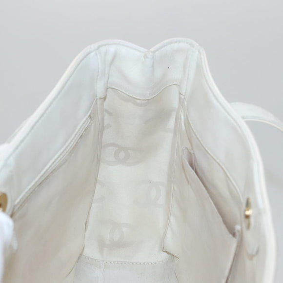 CHANEL Triple Coco Tote Bag Enamel White CC Auth bs20805