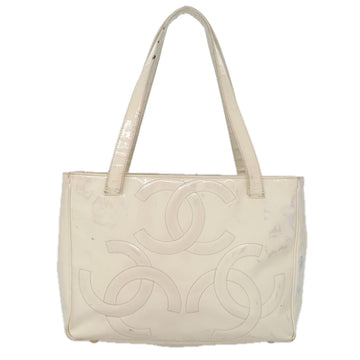 CHANEL Triple Coco Tote Bag Enamel White CC Auth bs20805 - 0