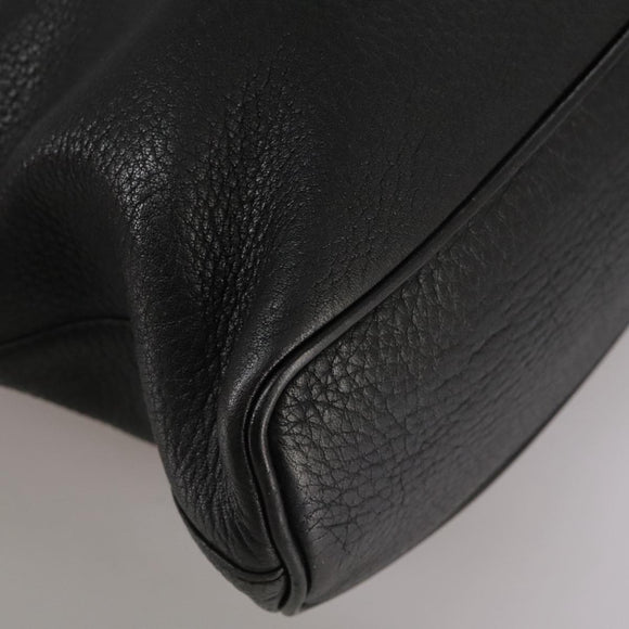 Burberrys Hand Bag Leather Black Gold Auth bs20817