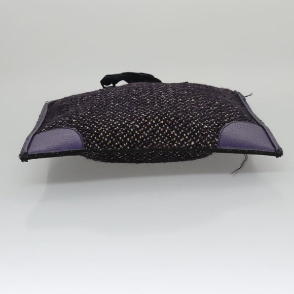 PRADA Hand Bag Wool Leather Purple Silver Auth bs20846A