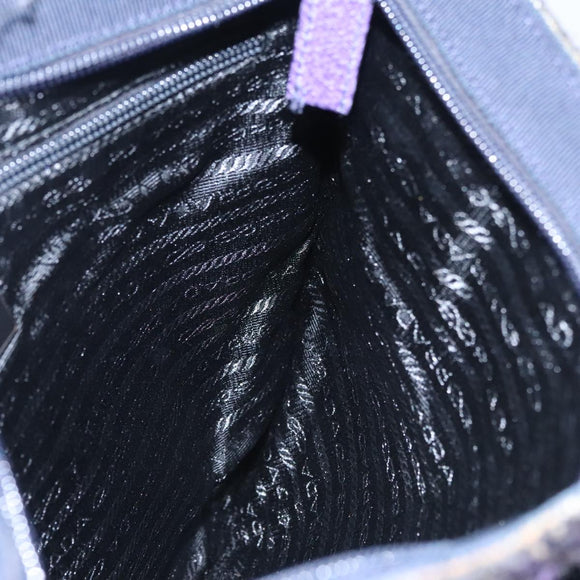 PRADA Hand Bag Wool Leather Purple Silver Auth bs20846