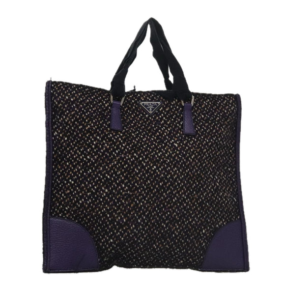 PRADA Hand Bag Wool Leather Purple Silver Auth bs20846A