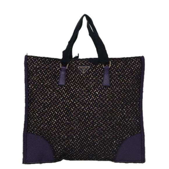 PRADA Hand Bag Wool Leather Purple Silver Auth bs20846