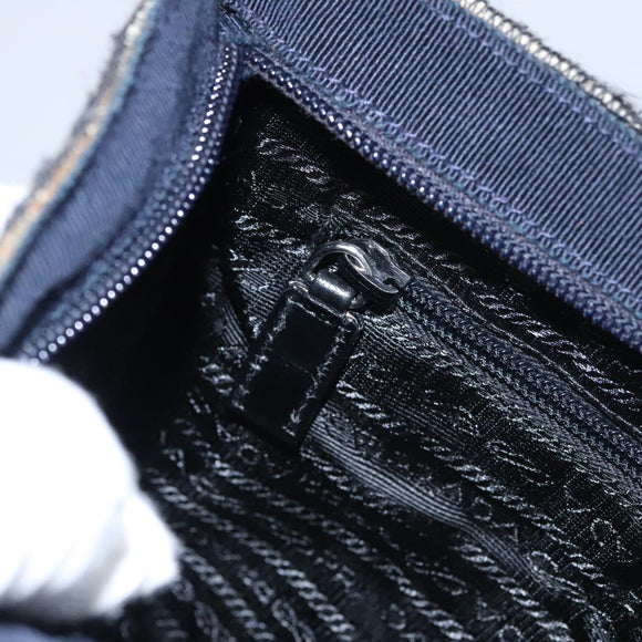 PRADA Hand Bag Wool Leather Purple Silver Auth bs20846