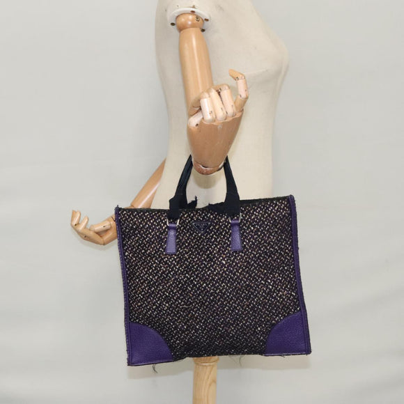 PRADA Hand Bag Wool Leather Purple Silver Auth bs20846