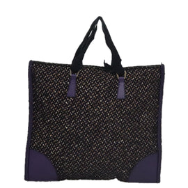 PRADA Hand Bag Wool Leather Purple Silver Auth bs20846 - 0