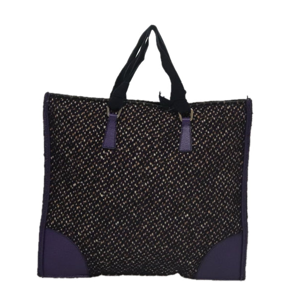 PRADA Hand Bag Wool Leather Purple Silver Auth bs20846A