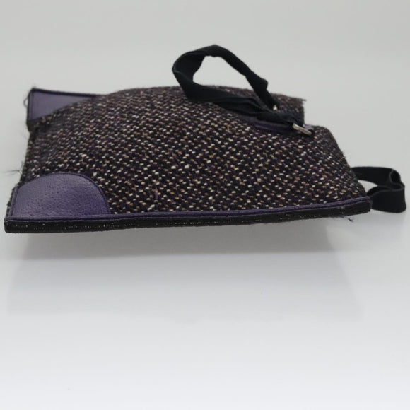 PRADA Hand Bag Wool Leather Purple Silver Auth bs20846