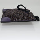 PRADA Hand Bag Wool Leather Purple Silver Auth bs20846A-3