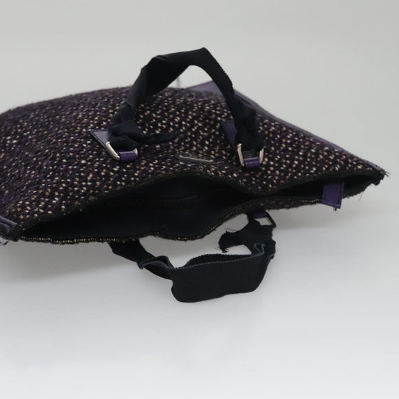 PRADA Hand Bag Wool Leather Purple Silver Auth bs20846A