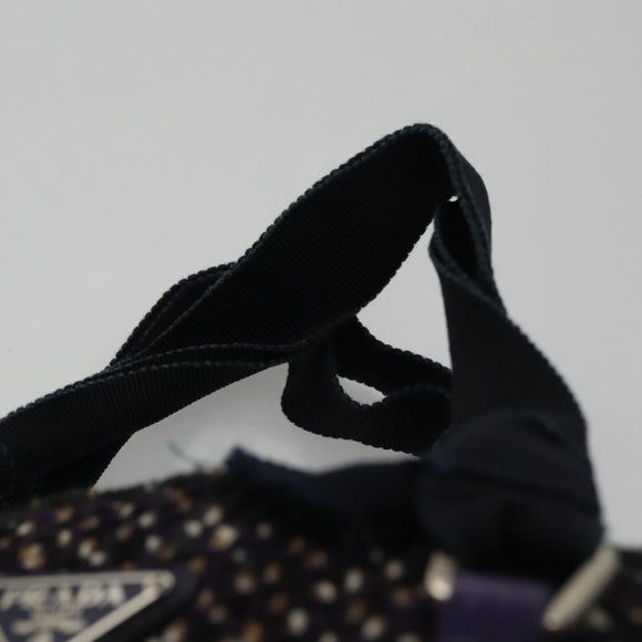 PRADA Hand Bag Wool Leather Purple Silver Auth bs20846