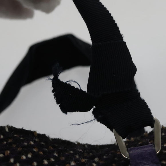 PRADA Hand Bag Wool Leather Purple Silver Auth bs20846