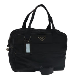 PRADA Boston Bag Nylon Leather 2way Black Silver Auth bs20849