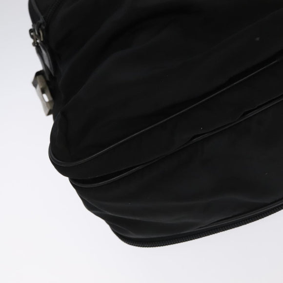 PRADA Boston Bag Nylon Leather 2way Black Silver Auth bs20849