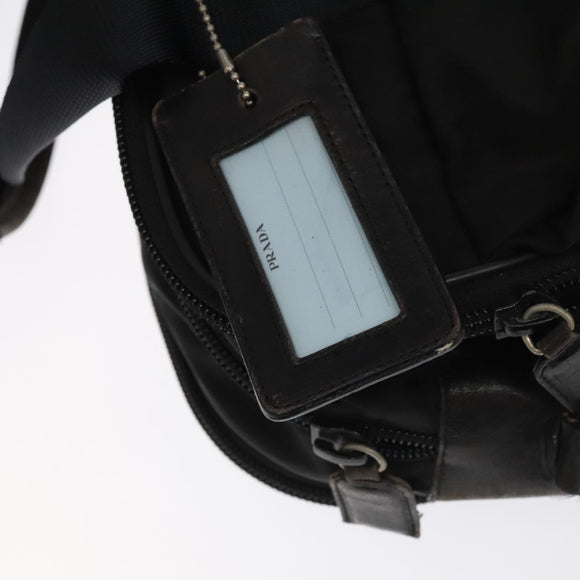 PRADA Boston Bag Nylon Leather 2way Black Silver Auth bs20849