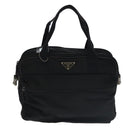 PRADA Boston Bag Nylon Leather 2way Black Silver Auth bs20849-13