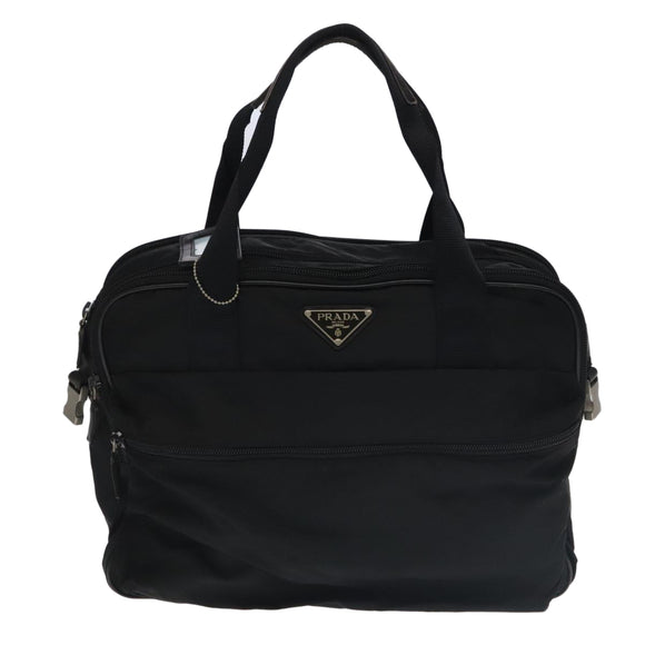 PRADA Boston Bag Nylon Leather 2way Black Silver Auth bs20849