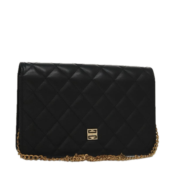 GIVENCHY Chain Shoulder Bag Leather Black Auth bs20851