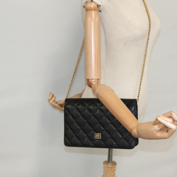 GIVENCHY Chain Shoulder Bag Leather Black Auth bs20851
