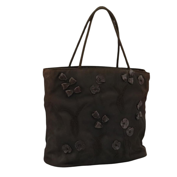 PRADA Hand Bag Nylon Brown Silver Auth bs20899