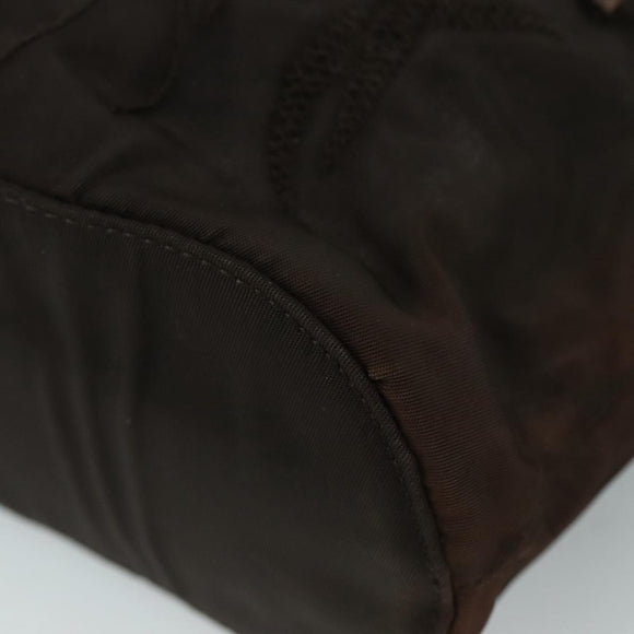 PRADA Hand Bag Nylon Brown Silver Auth bs20899