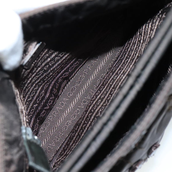 PRADA Hand Bag Nylon Brown Silver Auth bs20899