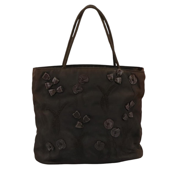 PRADA Hand Bag Nylon Brown Silver Auth bs20899