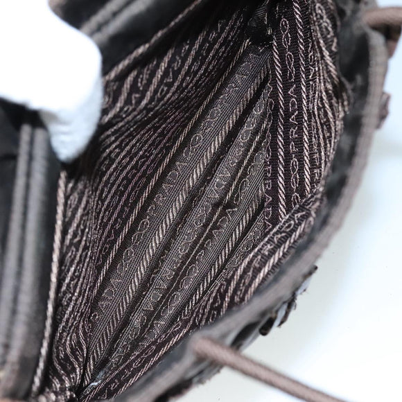 PRADA Hand Bag Nylon Brown Silver Auth bs20899
