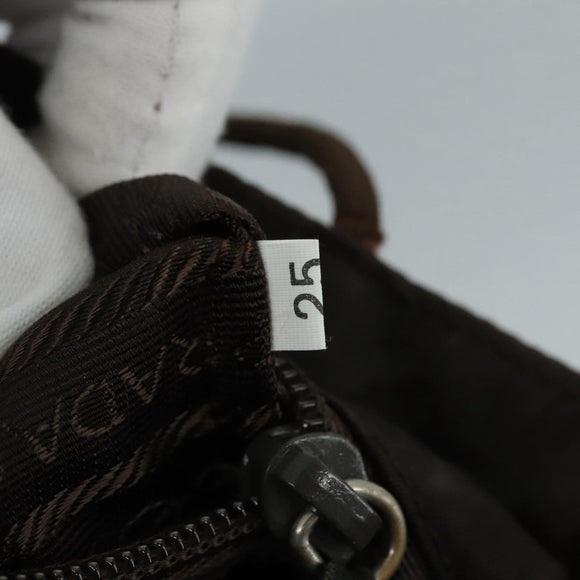 PRADA Hand Bag Nylon Brown Silver Auth bs20899