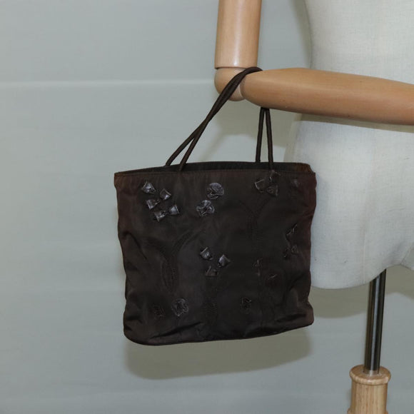 PRADA Hand Bag Nylon Brown Silver Auth bs20899