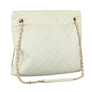 CHANEL Matelasse Chain Shoulder Bag Leather White Gold CC Auth bs20903-1