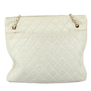 CHANEL Matelasse Chain Shoulder Bag Leather White Gold CC Auth bs20903-2