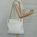 CHANEL Matelasse Chain Shoulder Bag Leather White Gold CC Auth bs20903-26