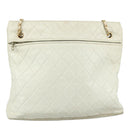 CHANEL Matelasse Chain Shoulder Bag Leather White Gold CC Auth bs20903-2