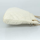 CHANEL Matelasse Chain Shoulder Bag Leather White Gold CC Auth bs20903-3
