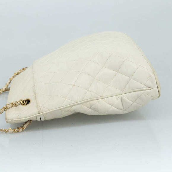 CHANEL Matelasse Chain Shoulder Bag Leather White Gold CC Auth bs20903
