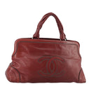 CHANEL COCO Mark Hand Bag Leather Red Silver CC Auth bs20904-1