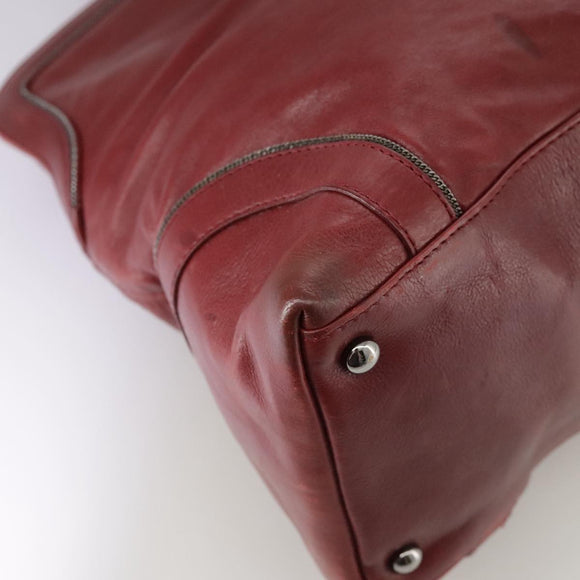 CHANEL COCO Mark Hand Bag Leather Red Silver CC Auth bs20904