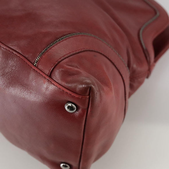 CHANEL COCO Mark Hand Bag Leather Red Silver CC Auth bs20904